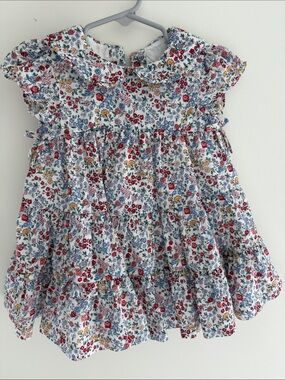 Janie and Jack White Floral Ruffle Dress with Red Blue Yellow Flowers